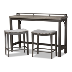 Baxton Studio Noll Modern and Contemporary Grey Fabric Upholstered 3-Piece Multipurpose Metal Counter Table Set